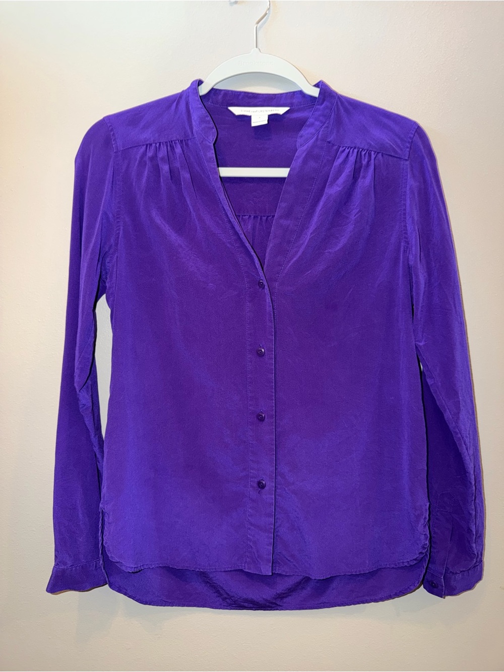 Diane von Furstenberg (DVF) 100% Silk V-Neck Blouse - Vibrant Purple quiet luxe